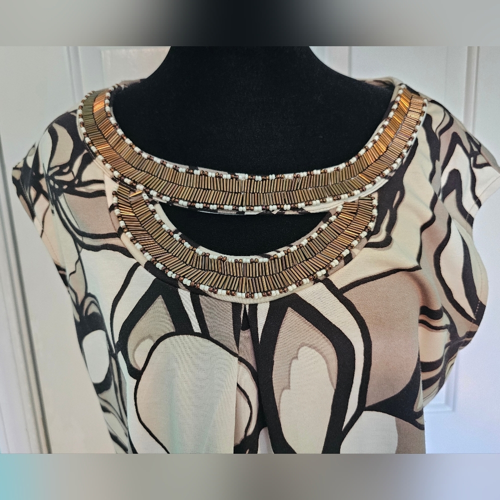 Dana Buchman Black and Cream Abstract Midi Dress Women's Size 12